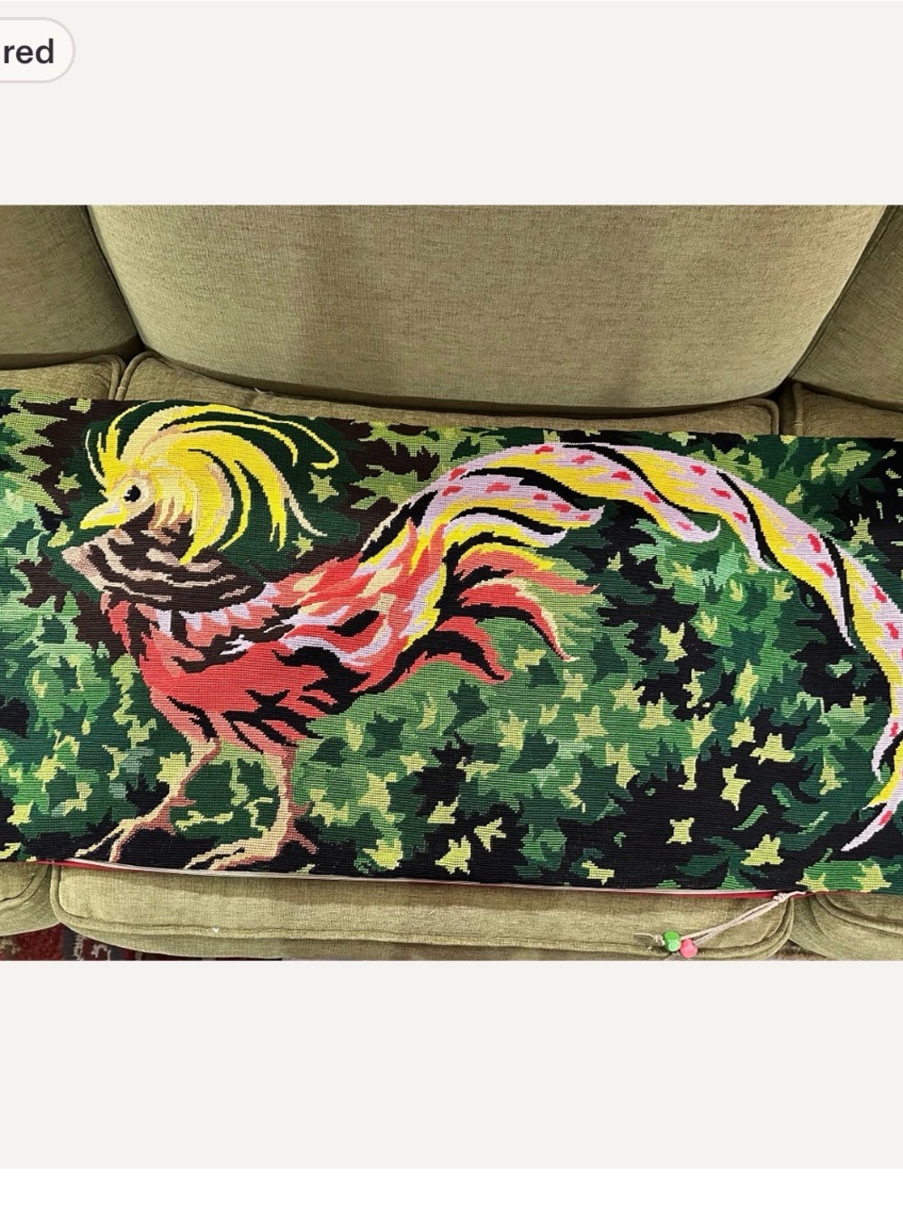 Colorful Rooster Needlepoint Pillow Cover - Green, Yellow, Red
